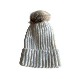 Cream Port Authority Hat with Faux Fur Pom Pom NEW